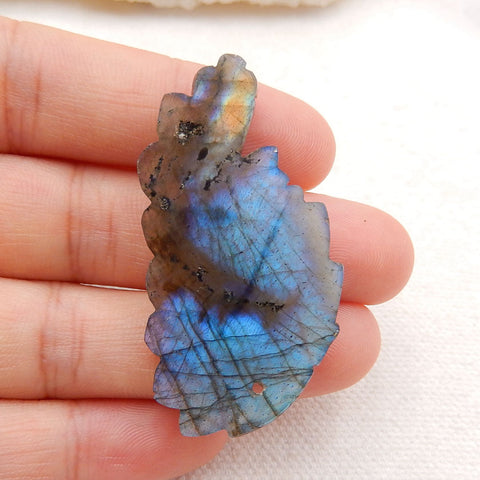 Vintage Hand Carved Labradorite Gemstone Indian Head Pendant , 45x23x6mm, 7.3g - MyGemGarden