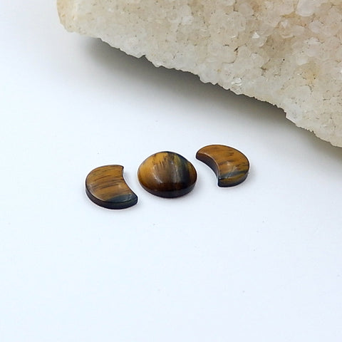 3 Pcs Natural Tiger's Eye Cabochon Set 9x7x2mm,9x4mm,1g - MyGemGarden