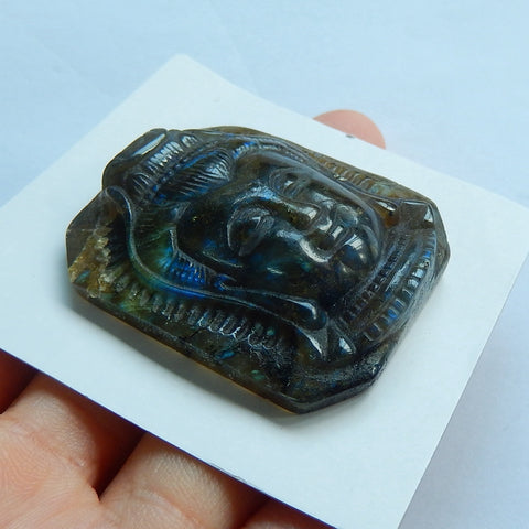 Handmade Labradorite Carving Buddha Gemstone Cabochon, , 42x35x10mm, 27.85g - MyGemGarden