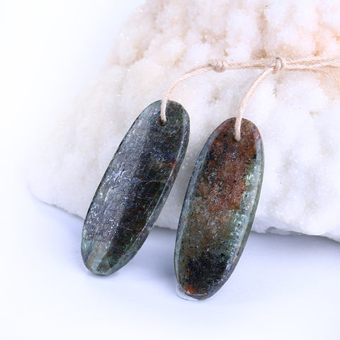 Works of Art Green Kyanite Drilled Earrings Pair 28x11x3mm,5.7g - MyGemGarden