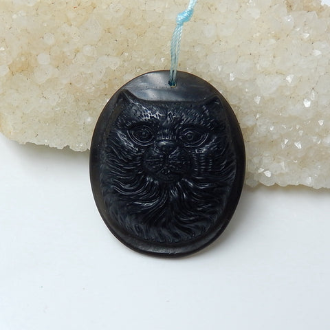 New design Obsidian Carved cat head pendant Bead, 47x39x10mm, 19.9g - MyGemGarden