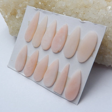 12 PCS Pink Opal Gemstone Cabochons, 26x7x2mm,22x6x2mm, 8.8g - MyGemGarden