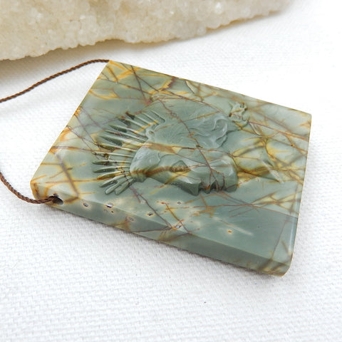 New, Carved Gemstone Multi-Color Picasso jasper Pendant , 51x41x11mm, 48.5g - MyGemGarden