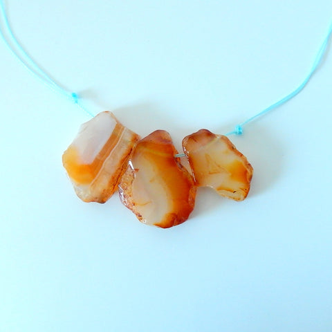 3 pcs Orange Agate Pendant Beads, 35x28x7mm, 31x19x6mm, 26.6g - MyGemGarden