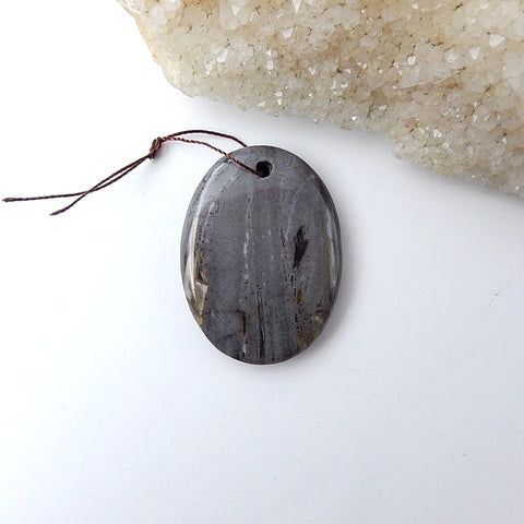 Natural Wood Fossil Pendant Bead, 41x30x7mm, 14.5g - MyGemGarden