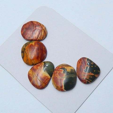 5 pcs Natural Multi-Color Picasso jasper Gemstone Cabochons, 18x15x3mm, 16x14x4mm, 8.1g - MyGemGarden