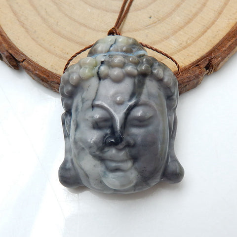 Picasso Jasper Carved buddha head Pendant Bead, 31x24x11mm, 13.2g - MyGemGarden