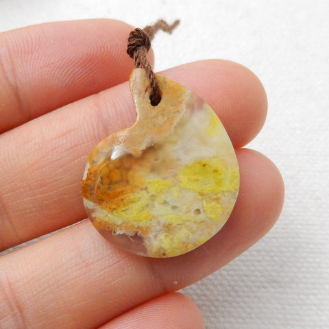 Perle pendentif en pierre gemme d'opale jaune, pierre naturelle, 25x19x4mm, 2.2g