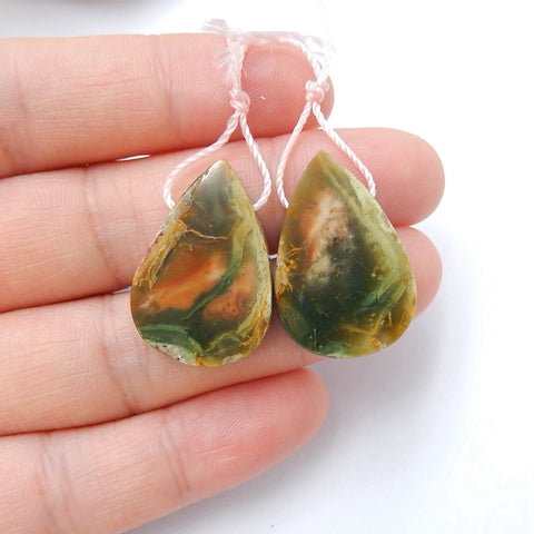 Natural  Bamboo Agate Teardrop Earrings Pair, stone for Earrings making, 25x16x4mm, 5.7g - MyGemGarden