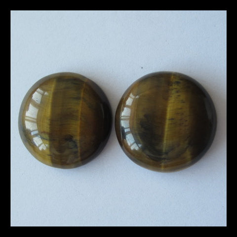 Tiger's Eye 25mm round cabochons Pair, 25x25x7mm, 14g - MyGemGarden