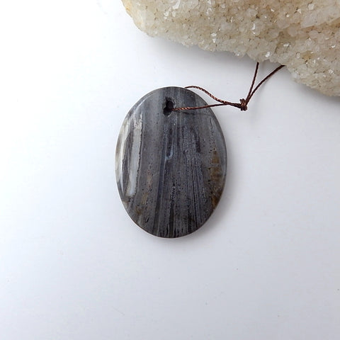 Natural Wood Fossil Pendant Bead, 41x30x7mm, 14.5g - MyGemGarden