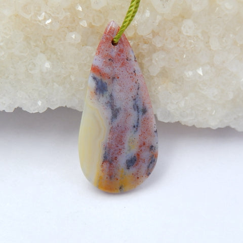 Ocean Jasper Gemstone Natural Pendant Bead, 32x15x4mm, 3.0g - MyGemGarden