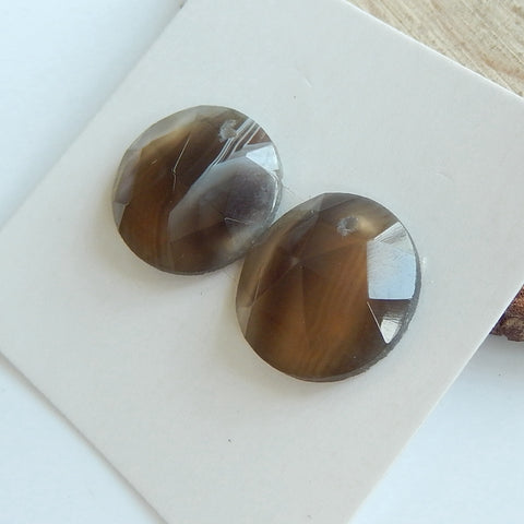 Natural Agate Drilled Gemstone 16mm round cabochon pair, 14x14x5mm, 2.8g - MyGemGarden