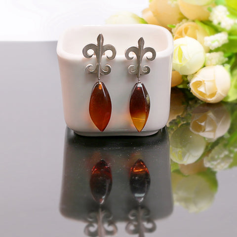 New Design Hot Sale 925 Silver with Natural Amber Gemstone Earrings 6.6g - MyGemGarden