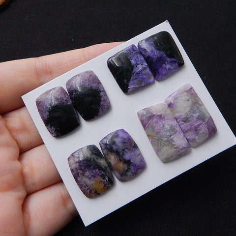 New Arrival 4 Pairs Beautiful Charoite cabochons, 21x14x4mm, 17x14x4mm, 13.6g - MyGemGarden