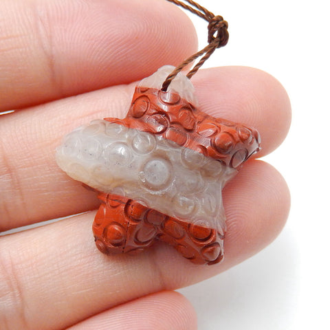 Carved Red River Jasper Gemstone Starfish Pendant Stone, 25x23x7mm, 4.8g - MyGemGarden