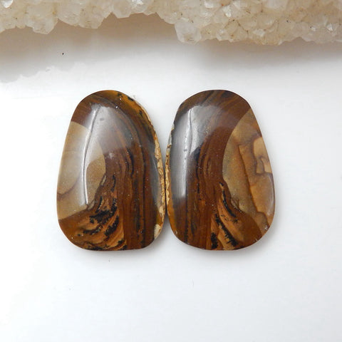 Natural Us Biggs Jasper Gemstone Cabochon Pair, 19x13x3mm, 3.2g - MyGemGarden