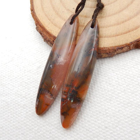 Picture Agate Earrings Stone Pair, stone for earrings making, 40x9x4mm, 5g - MyGemGarden