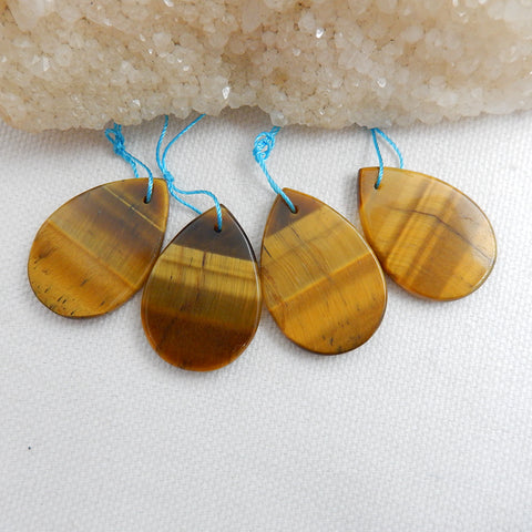 4 PCS Tiger-Eye Teardrop Gemstone Pendant, 29x19x3mm, 15.2g - MyGemGarden