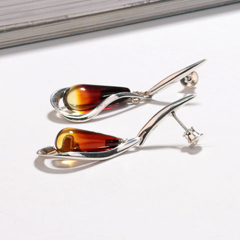 New Design Hot Sale 925 Silver with Natural Amber Gemstone Earrings 6.7g - MyGemGarden