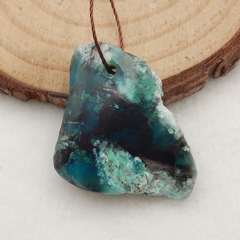 Natural Raw Gemstone Blue Opal Drilled Pendant Stone, 24x24x6mm, 4.6g