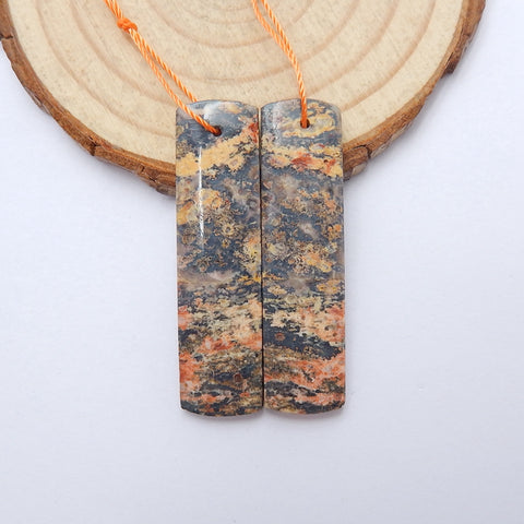 Natural Leopard Skin Jasper Rectangle Earrings Pair, stone for Earrings making, 40x11x3mm, 6.4g - MyGemGarden