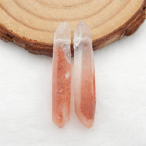 Drusy Red Quartz Earrings Stone Pair, 33x6x5mm, 3.6g