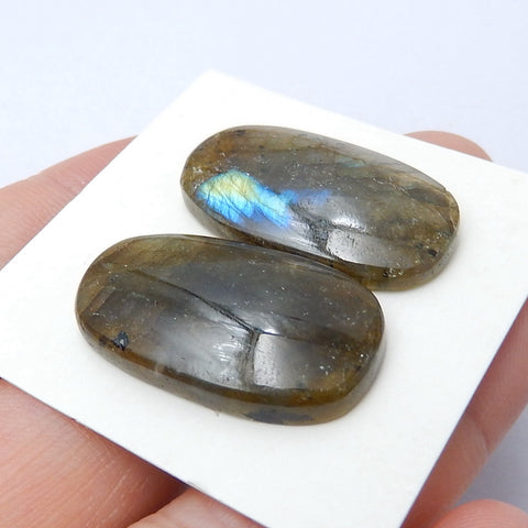 Natural Labradorite Gemstone Cabochon Pair, 24x14x5mm, 6.4g - MyGemGarden