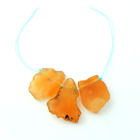 3 pcs Orange Agate Pendant Beads Strands 35x25x6mm, 28x23x7mm, 24.3g - MyGemGarden