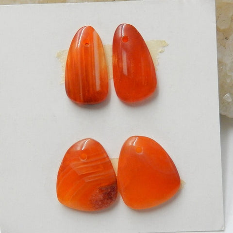 2 Pairs Red Agate Drilled Earrings Pair, stone for Earrings making, 14x7x3mm, 13x11x3mm, 2.45g - MyGemGarden