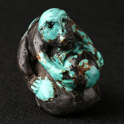 Turquoise Gemstone Monkey Carved Ornament, 50x32x68mm, 76g - MyGemGarden