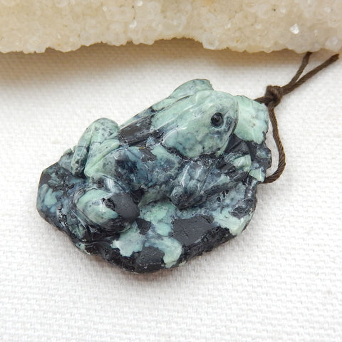 Hand Carved Gemstone Green Turquoise Frog Pendant , 40x27x15mm, 15.7g - MyGemGarden