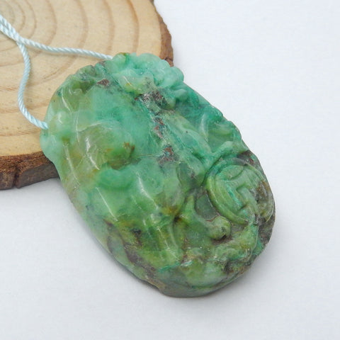 Carved Dog Chrysocolla Gemstone Pendant, 35x28x10mm, 16g - MyGemGarden