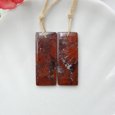 Natural Dragons Blood Jasper Rectangle Earrings Pair, stone for Earrings making, 33x13x4mm, 7.4g - MyGemGarden