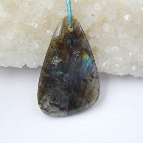 Labradorite Gemstone Natural Pendant Bead, 38x23x5mm, 6.9g - MyGemGarden