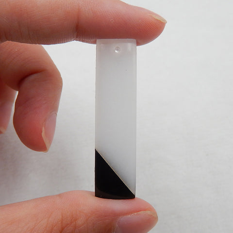 Rectangle Obsidian and White Jasper Glued Drilled Pendant Stone, 41x10x4mm, 4.2g