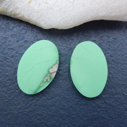 2 cabochons de pierres précieuses ovales à dos plat en variscite naturelle, 30 x 20 x 4 mm, 7,3 g.