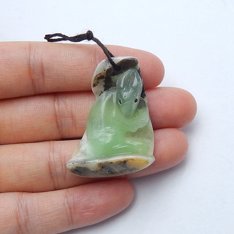 Handmade Carved rabbit US Jasper Pendant Bead, 36x26x12mm, 13.1g - MyGemGarden