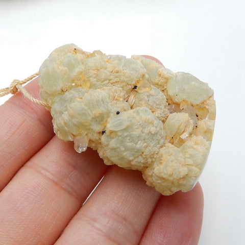 Drusy Geode Gemstone Quartz With Prehnite Pendant Bead, Healing Stone, 40x29x18mm, 25.1g - MyGemGarden