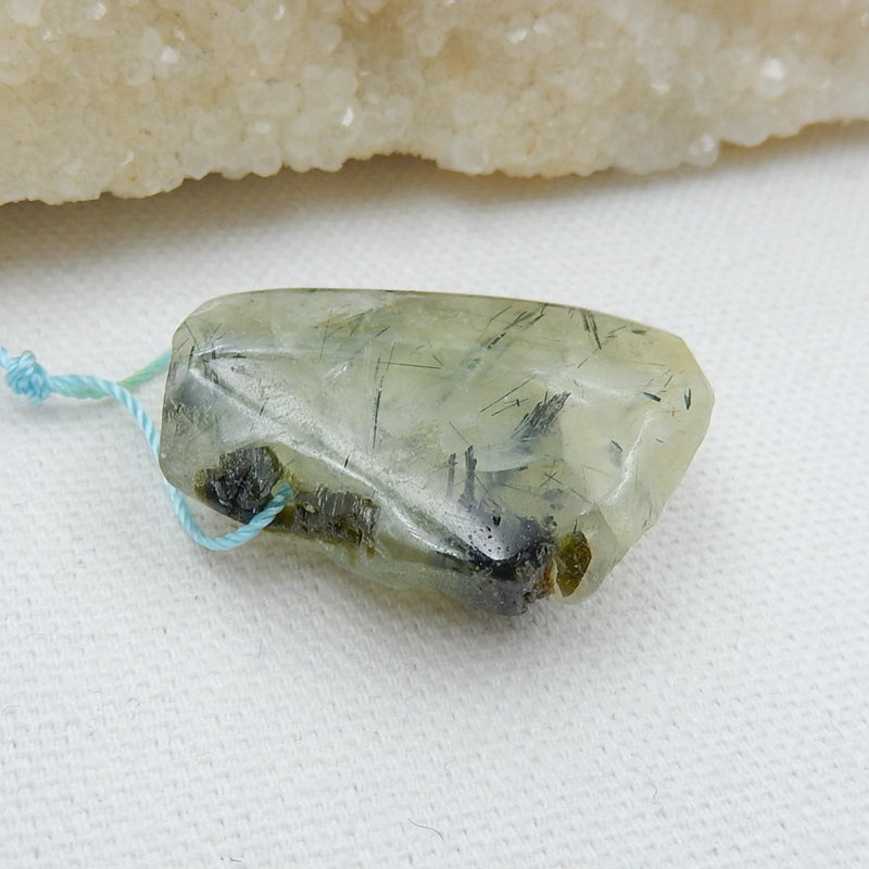 Natural Prehnite Drilled Pendant Bead, 33x25x13mm, 17.8g - MyGemGarden