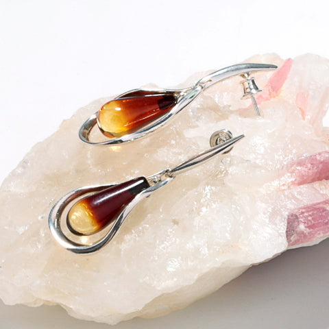 New Design Hot Sale 925 Silver with Natural Amber Gemstone Earrings 6.7g - MyGemGarden