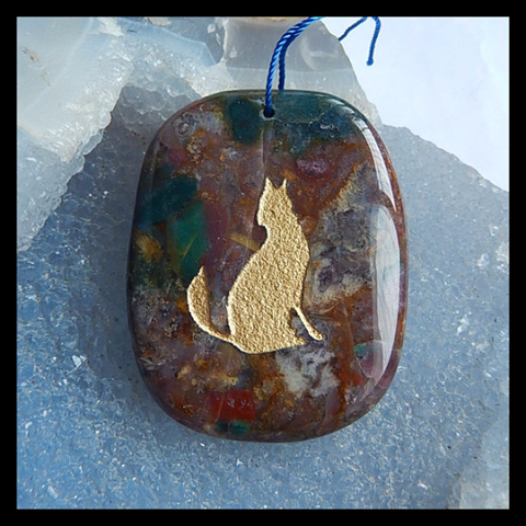 Ocean Jasper Wolf Pendant Bead, 46x36x7mm, 23.06g - MyGemGarden