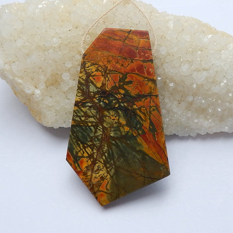 New design Multi-Color Picasso jasper Carved Gemstone Pendant Bead, 71x40x10mm, 38.8g - MyGemGarden