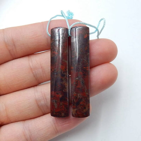 Natural Dragons Blood Jasper Rectangle Earrings Pair, stone for Earrings making, 44x9x4mm, 8.6g - MyGemGarden