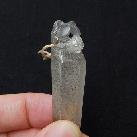 Carved Quartz Gemstone Tiger Pendant, Fashion Pendant, Animal Necklace Pendant, Unique Pendant, 50x14x14mm, 13.3g - MyGemGarden