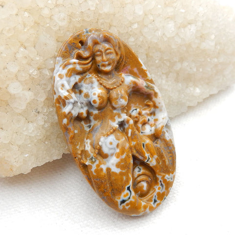 New design Ocean Jasper Carved Mermaid Pendant Beads, Fashion Pendant Jewelry, 56x32x7mm, 18g - MyGemGarden