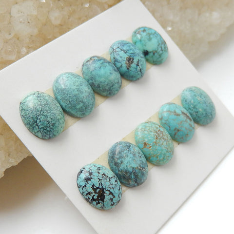 10 PCS Natural Oval Turquoise Flatback Gemstone Cabochons, 9x7x3mm, 2.7g - MyGemGarden