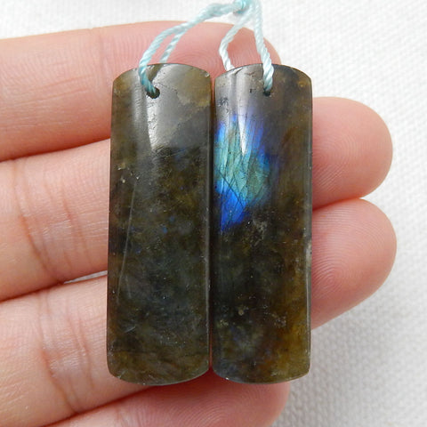 Natural Labradorite Earrings Pair 35X11X6mm, 10.6g - MyGemGarden