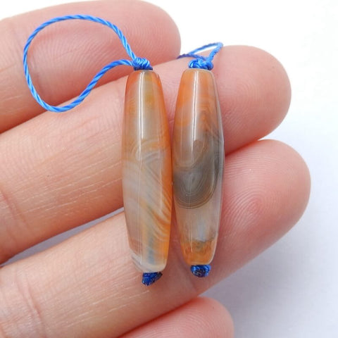 Natural Agate Earrings Pair, stone for Earrings making, 24x6mm, 2.7g - MyGemGarden