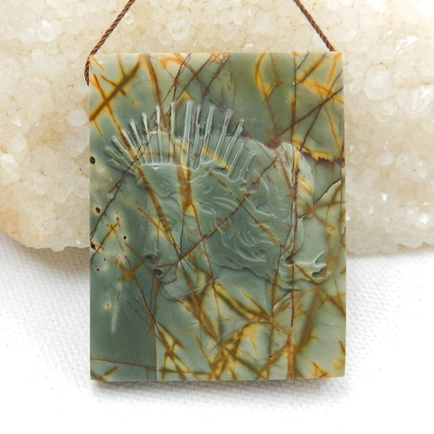 New, Carved Gemstone Multi-Color Picasso jasper Pendant , 51x41x11mm, 48.5g - MyGemGarden